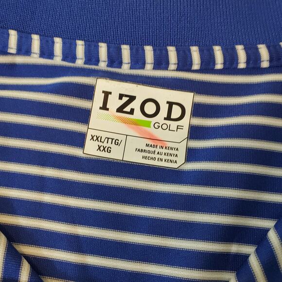 IZOD POLO GOLF SHIRT MEN'S SIZE XXL LOGO STRIPED BLUE WHITE SHORT SLEEVES CASUAL - Picture 11 of 15